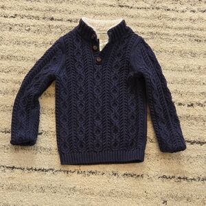 Aspen Navy Cable Knit Sweater with Buttoned Collar Size 5T